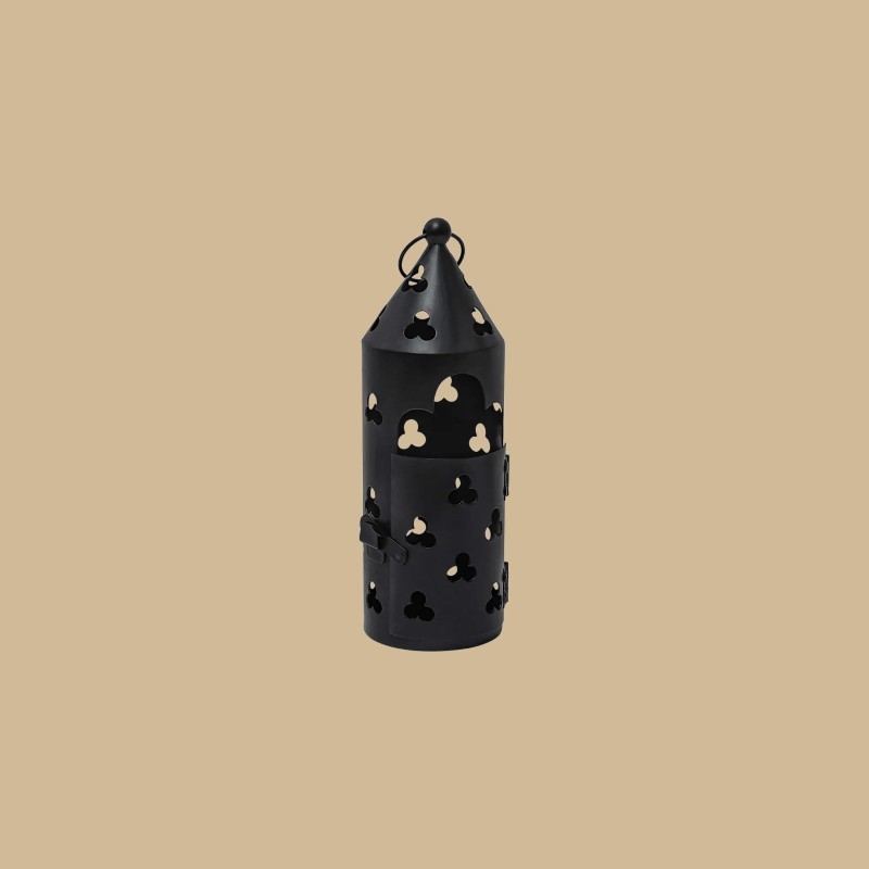 Medieval wrought iron lantern with clover-shaped cutouts