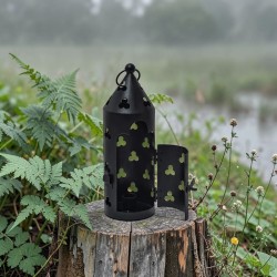 Medieval wrought iron lantern with clover-shaped cutouts