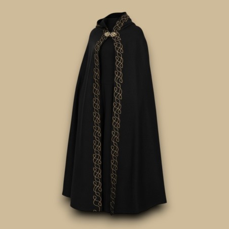 Embroidered black wool cape