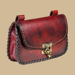 Pochette cuir rouge avec crochet