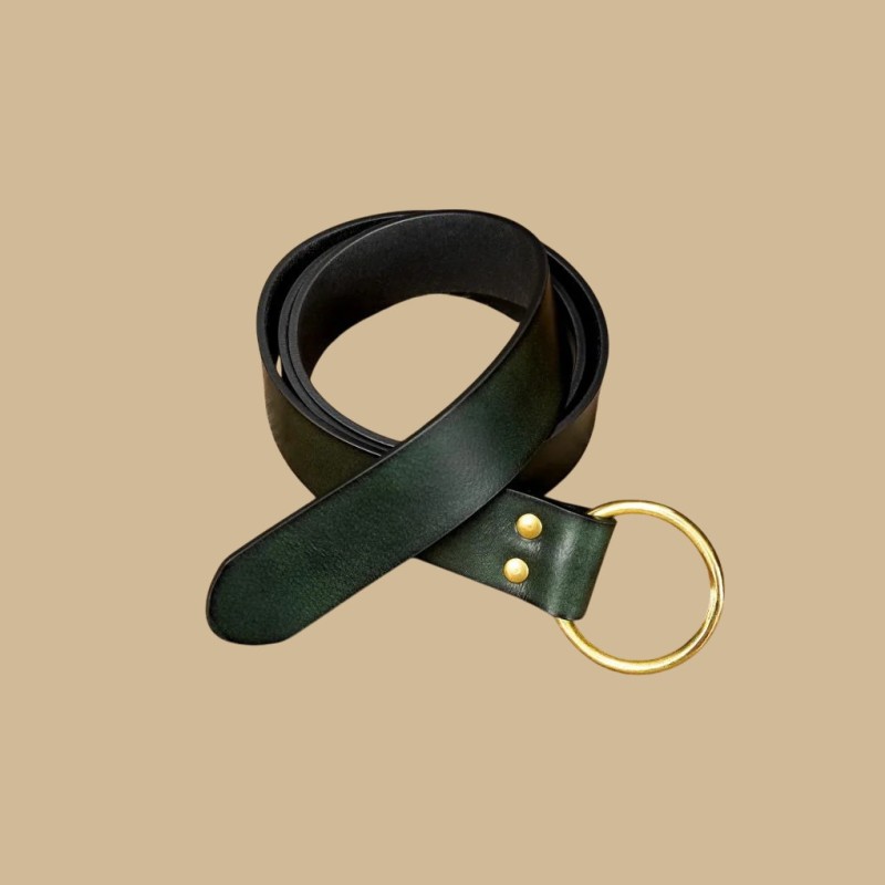 Ceinture cuir vert anneau simple
