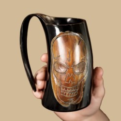Chope en corne gravée Tête de mort