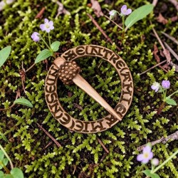 Medieval bronze ring brooch with inscribed motif